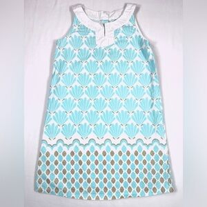 GYMBOREE Vintage Girls’ Teal Seashell Printed Glitter Shift Coastal Dress Size 7